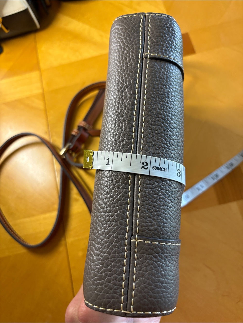 Dooney & Bourke Pebble Leather Crossbody in Taupe with Brown Trim - Picture 5 of 9
